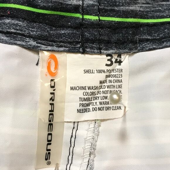 O'Rageous Striped Pockets Bermuda Swim Trunks 34" - Picture 3 of 7